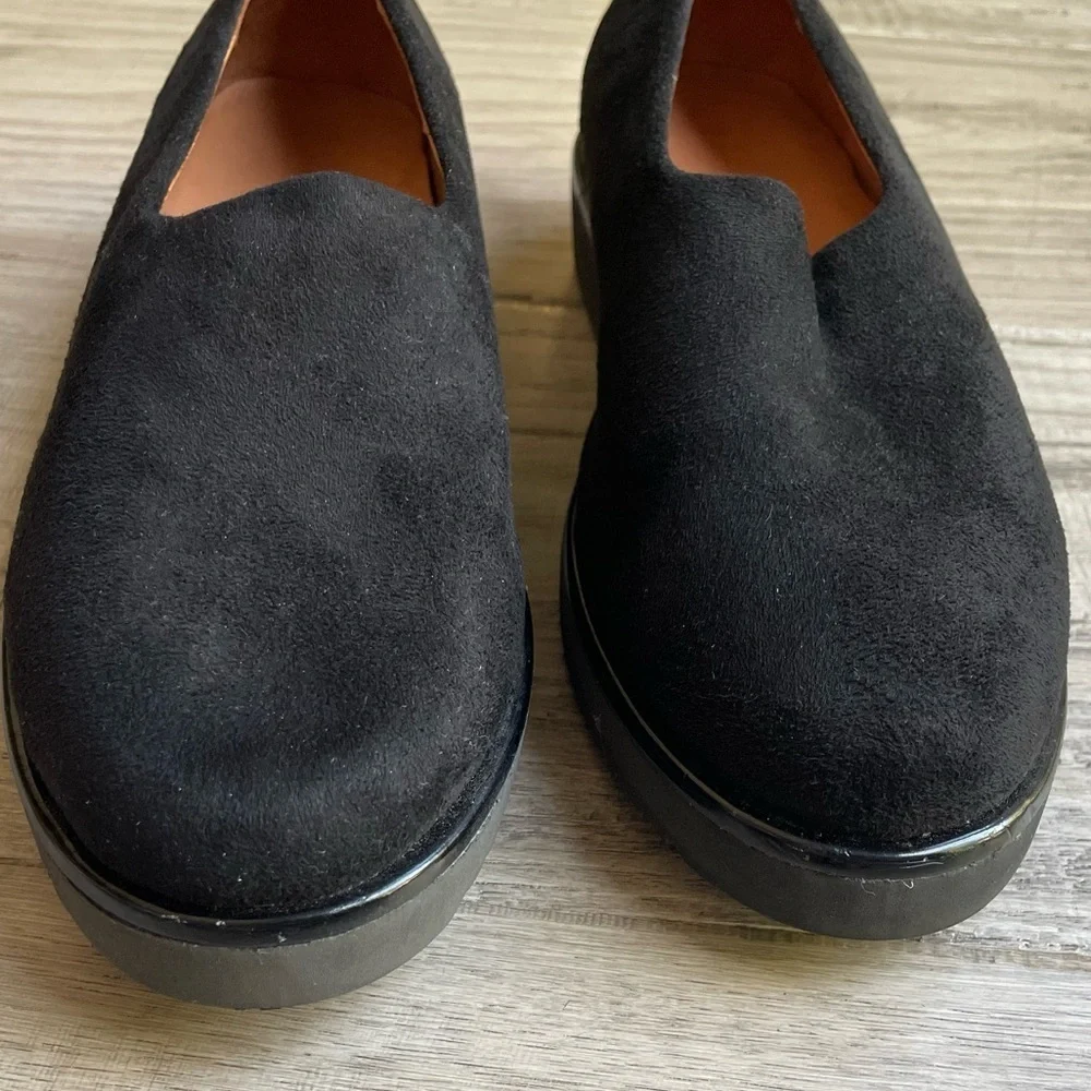 L'Amour des Pieds Women's Xenophon Platform Wedge Loafers Micro Suede Black SZ 6